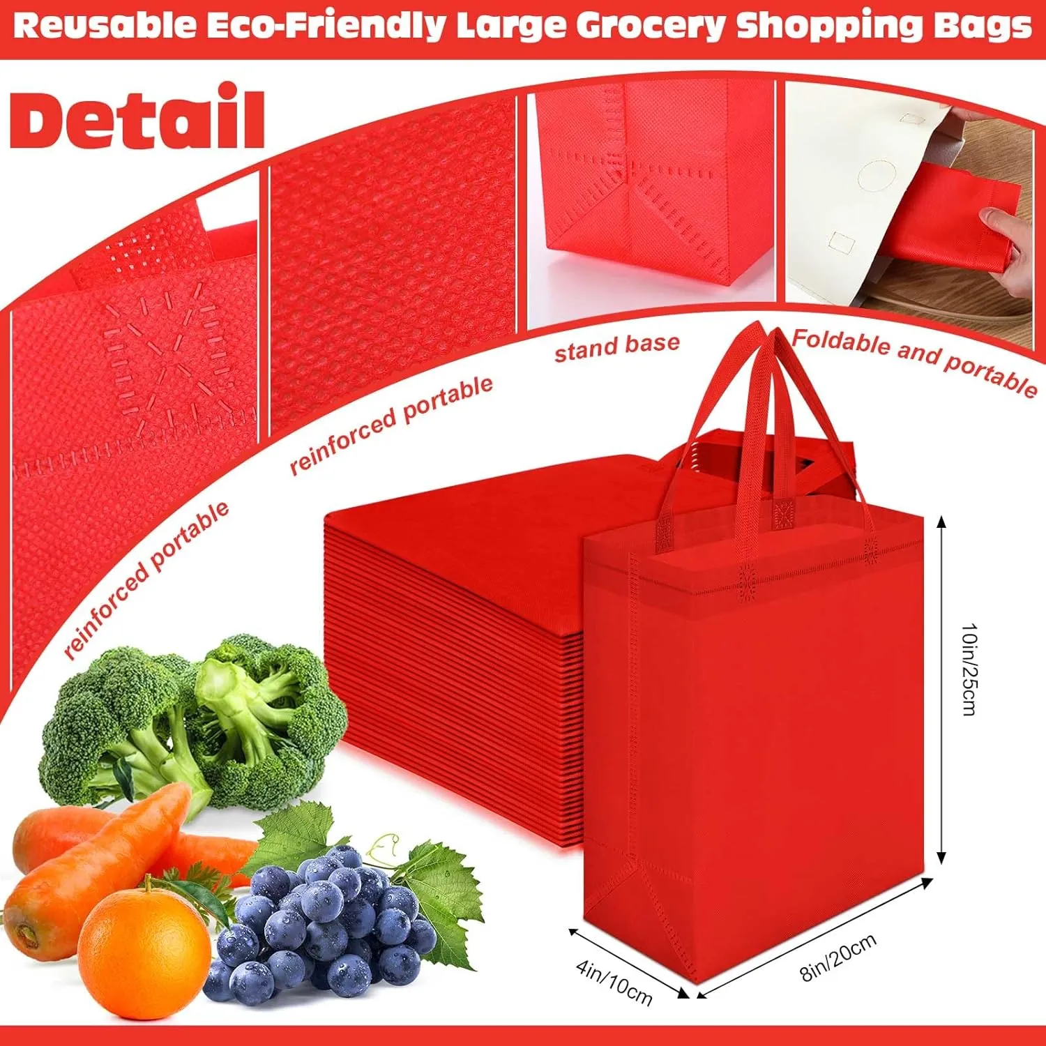Windyun 200 Pcs Reusable Tote Bag Bulk Non Woven Shopping Bag with Handle Reusable Grocery gift Tote