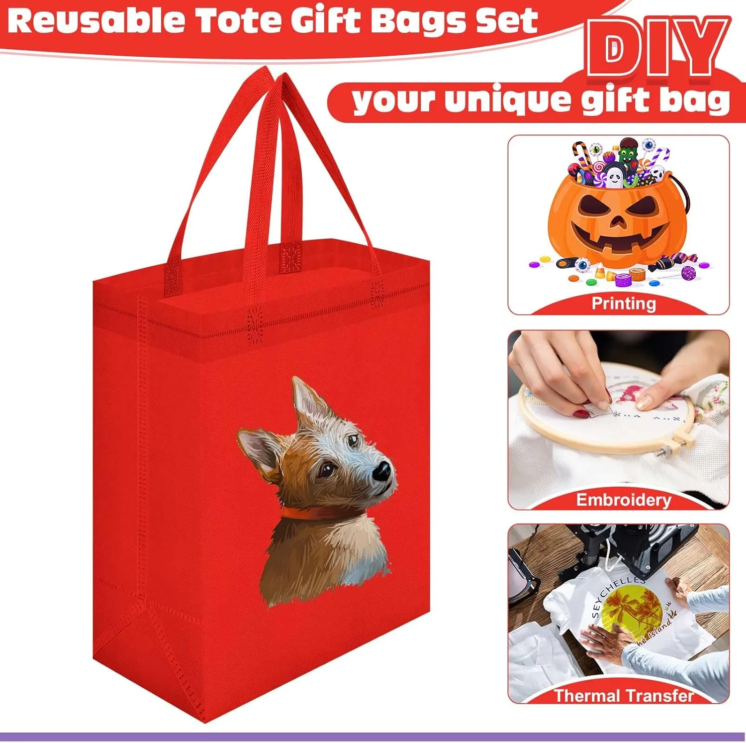 Windyun 200 Pcs Reusable Tote Bag Bulk Non Woven Shopping Bag with Handle Reusable Grocery gift Tote