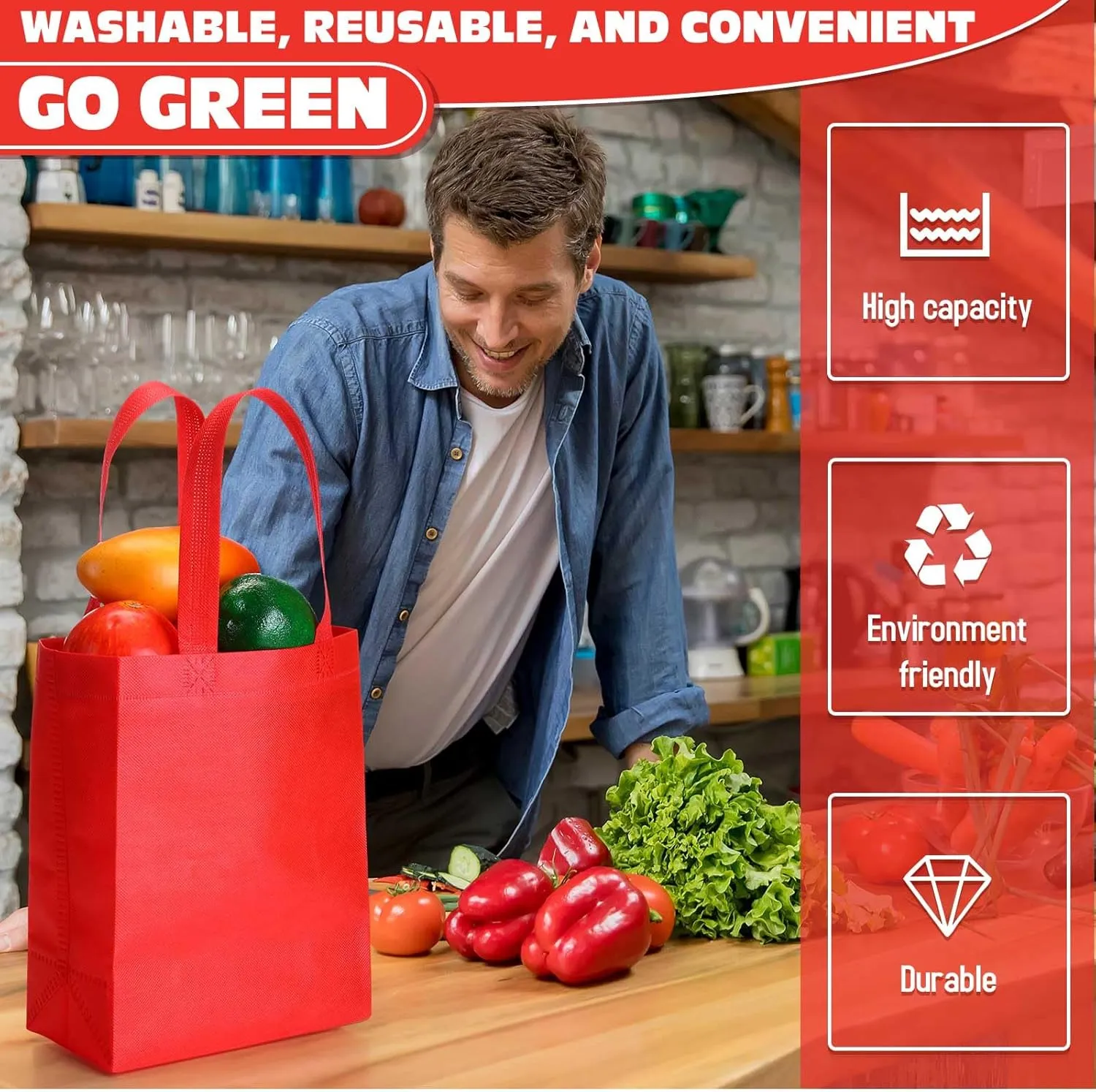 Windyun 200 Pcs Reusable Tote Bag Bulk Non Woven Shopping Bag with Handle Reusable Grocery gift Tote