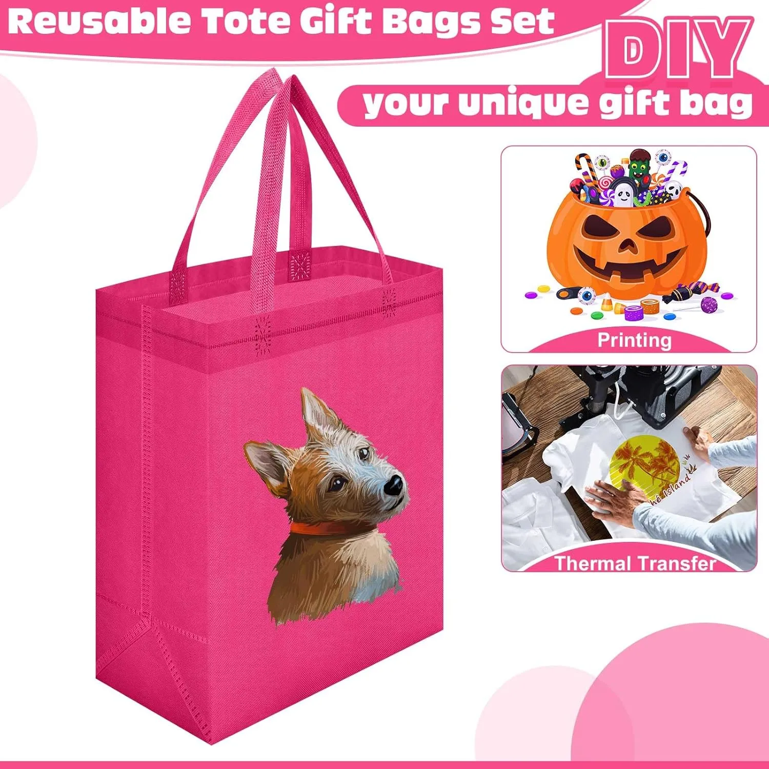 Windyun 200 Pcs Reusable Tote Bag Bulk Non Woven Shopping Bag with Handle Reusable Grocery gift Tote(Rose Red,8 x 10 x 4 Inch)