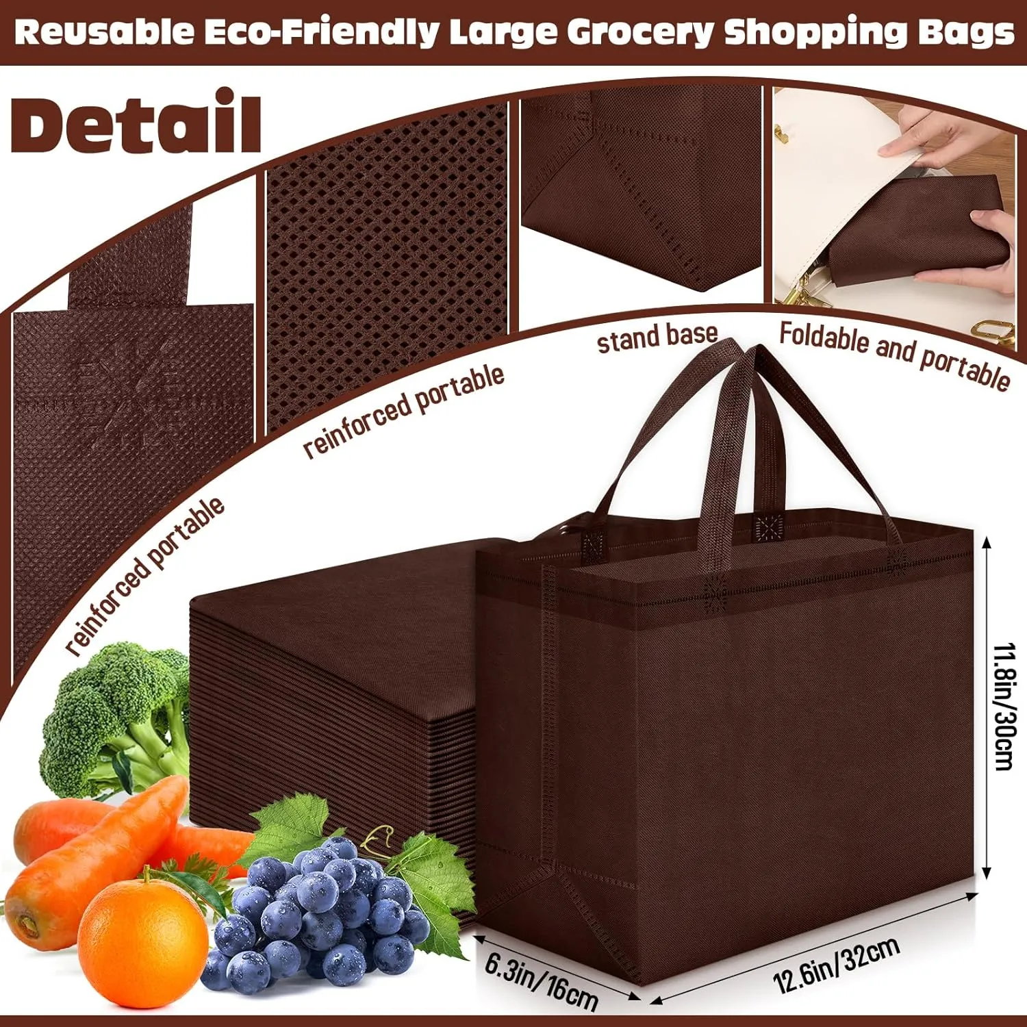 Windyun 50 Pieces Reusable Tote Bags Bulk Non Woven Grocery Tote with Handles Reusable Shopping Bags for Party