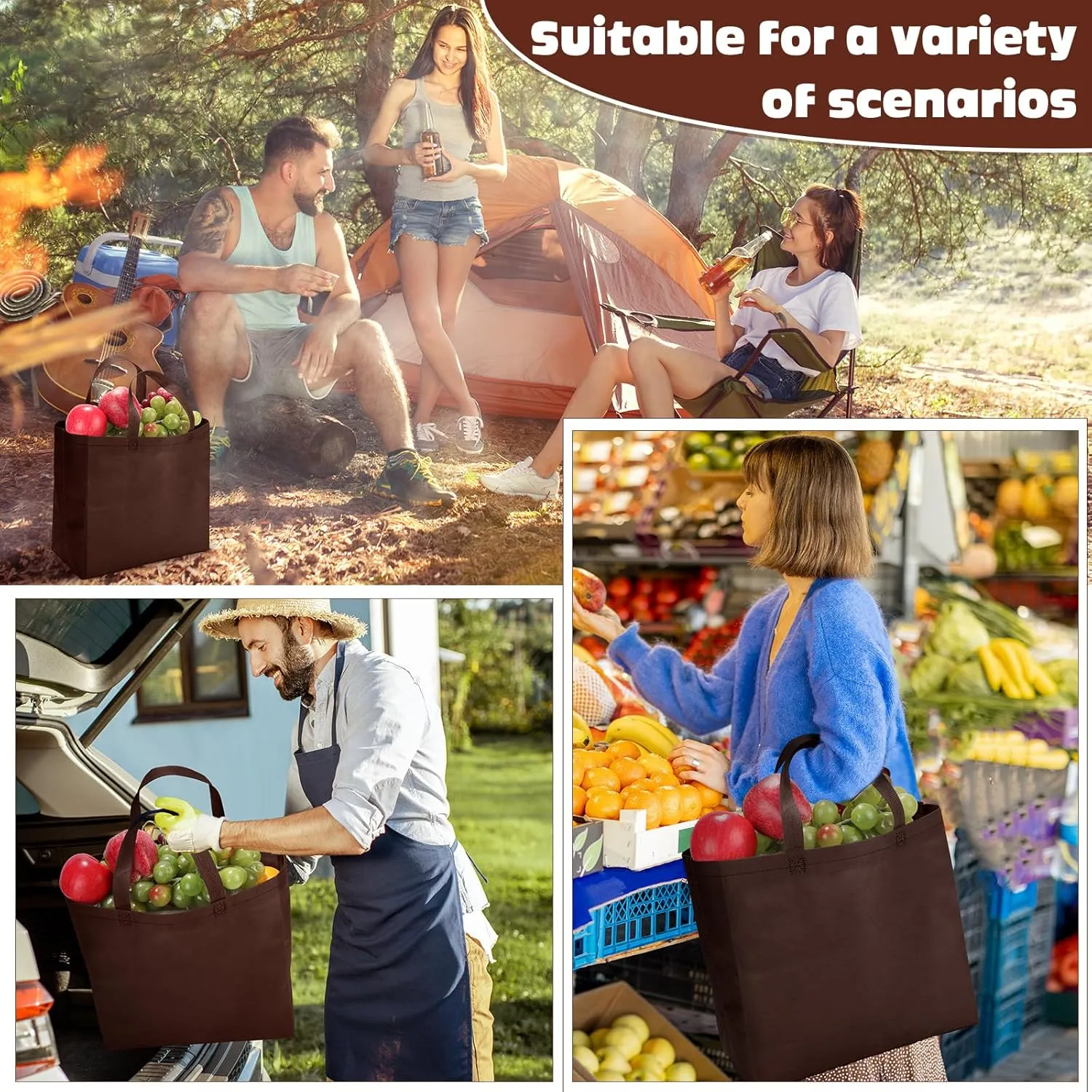 Windyun 50 Pieces Reusable Tote Bags Bulk Non Woven Grocery Tote with Handles Reusable Shopping Bags for Party