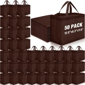 Windyun 50 Pieces Reusable Tote Bags Bulk Non Woven Grocery Tote with Handles Reusable Shopping Bags for Party