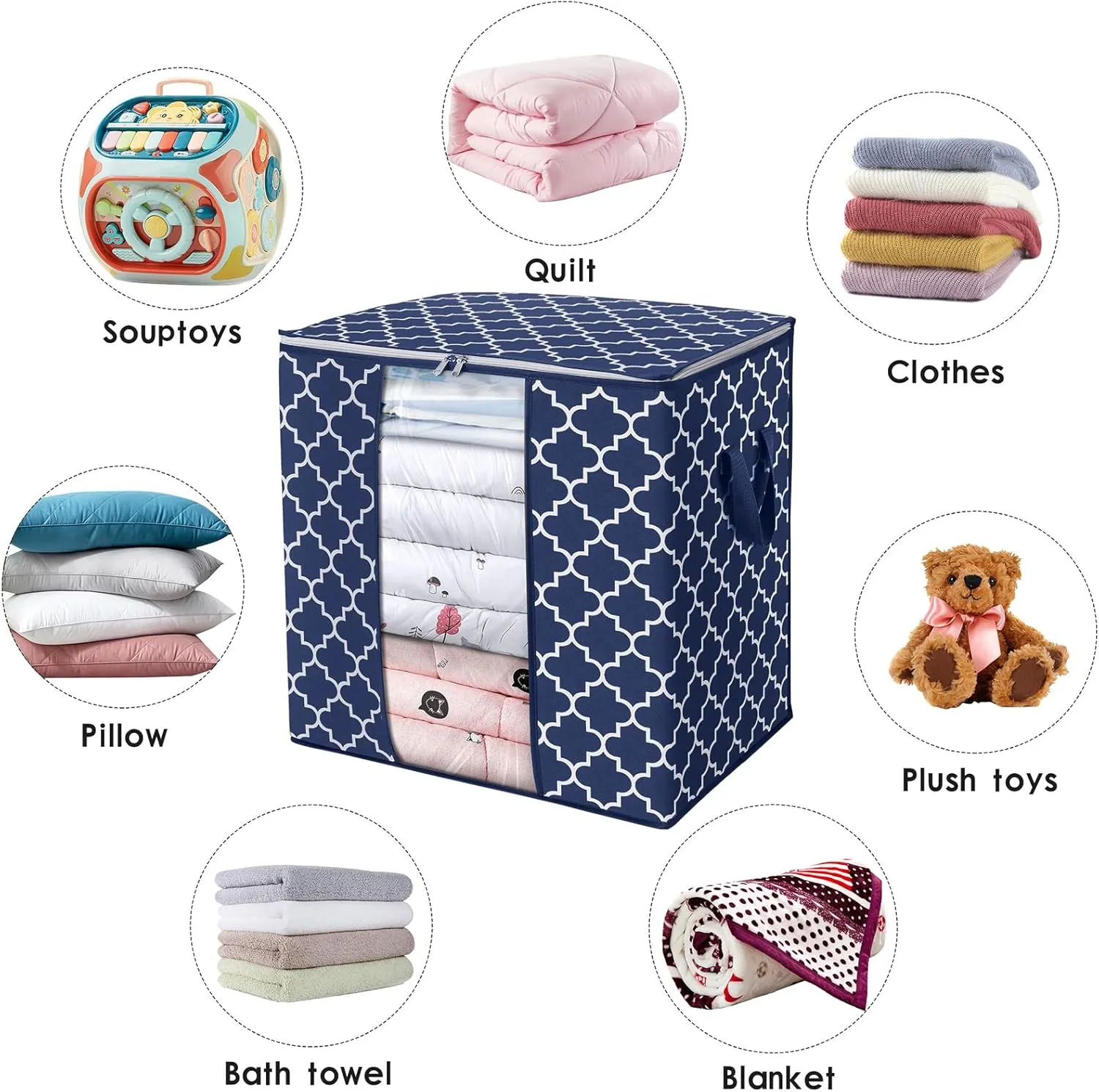 WISELIFE Storage Bags 2 Pack/100L Large Blanket Clothes Organization and Storage Containers for Comforters,Bedding, Foldable Organizer with Reinforced Handle, Clear Window, Sturdy Zippers,Blue
