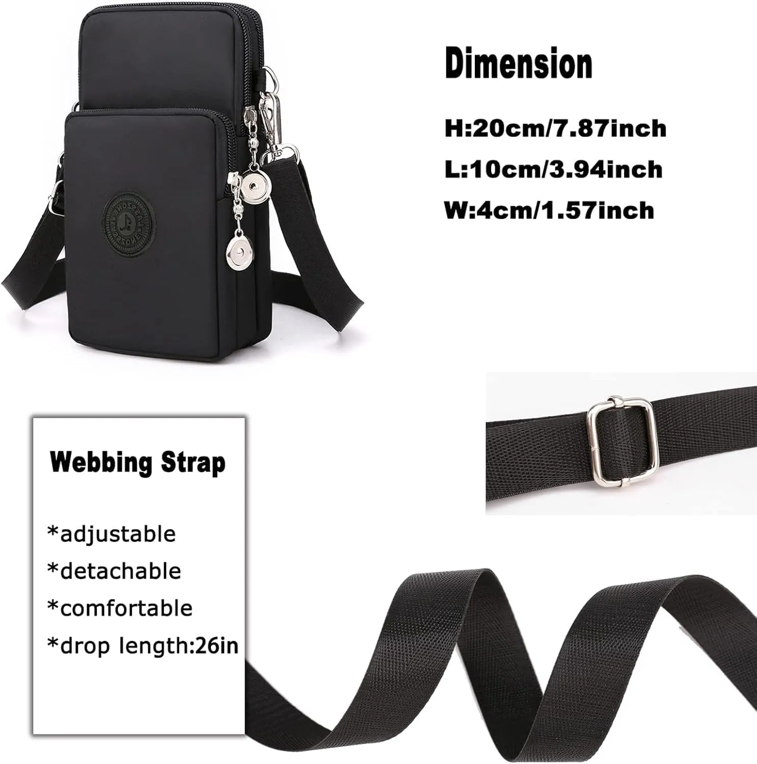 WITERY Waterproof Nylon Cute Crossbody Cell Phone Purse Smartphone Wallet Bag for Women