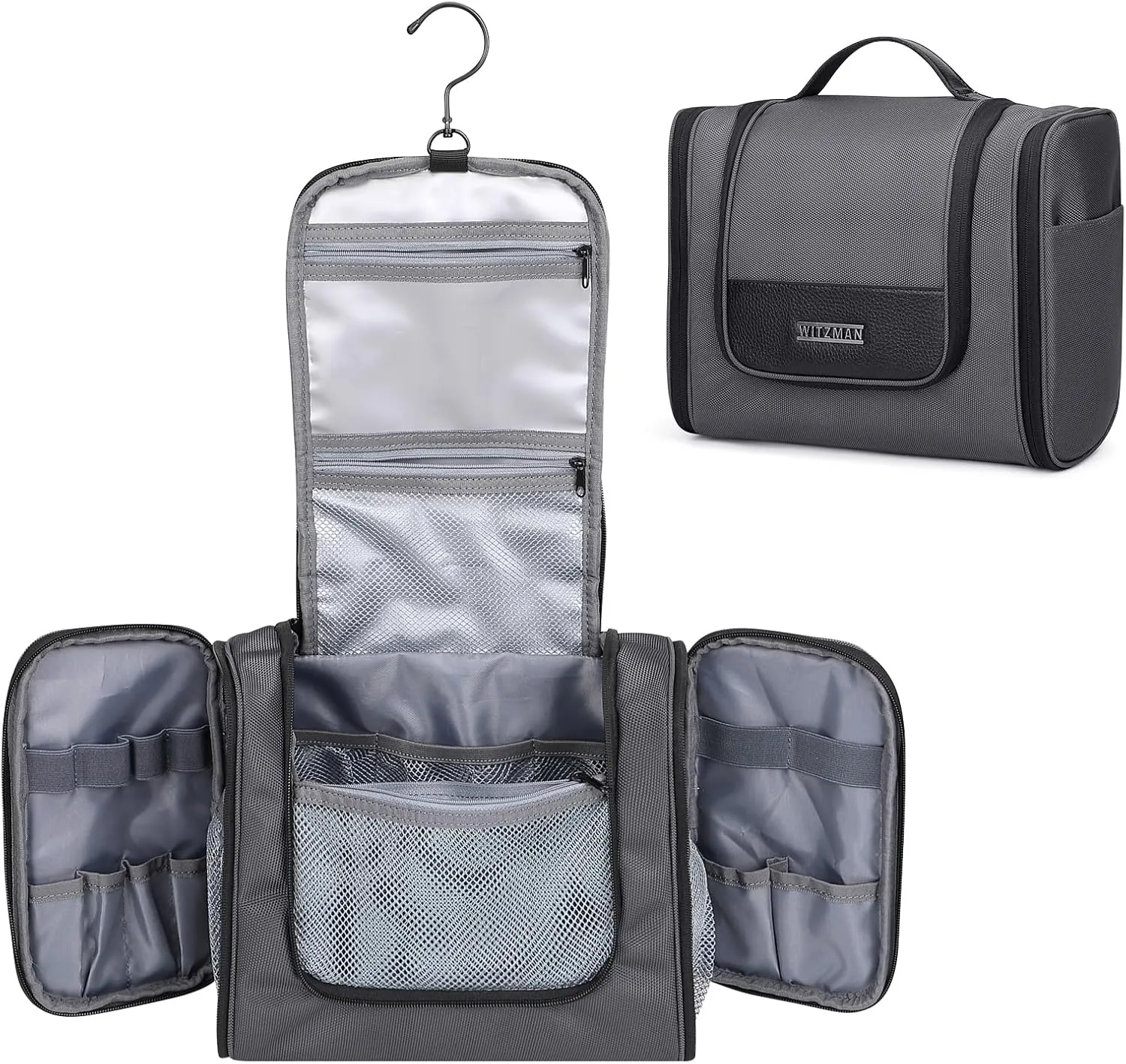 WITZMAN Toiletry Bag for Men Women Large Hanging Multi-organization Bathroom Bag Water-resistant Dopp Kit Shaving Bag Men(B690 Silvery Grey)