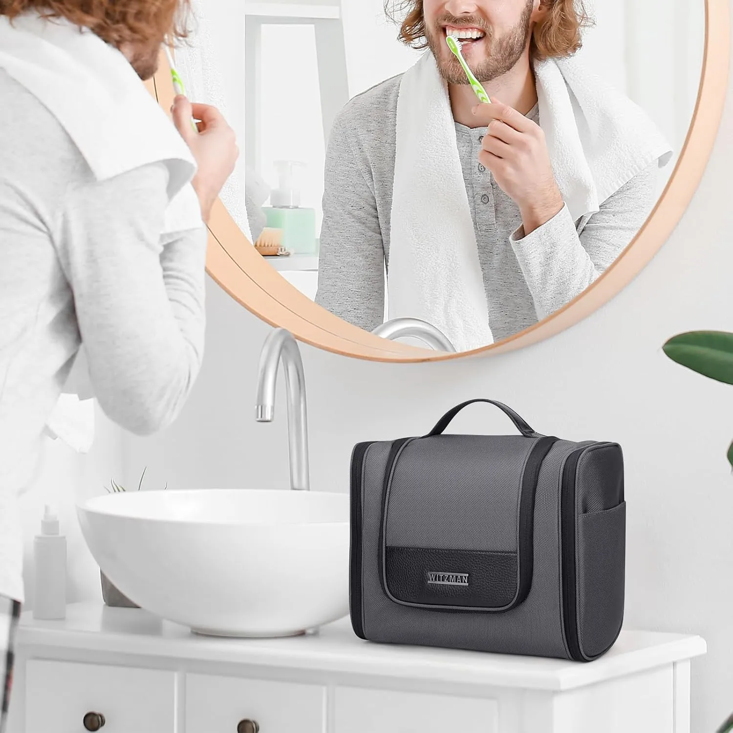 WITZMAN Toiletry Bag for Men Women Large Hanging Multi-organization Bathroom Bag Water-resistant Dopp Kit Shaving Bag Men(B690 Silvery Grey)