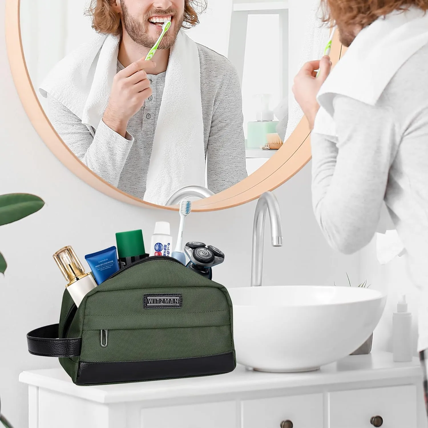 WITZMAN Toiletry Bag for Men Women Lightweight Hanging Travel Bathroom Bag Water-Resistant Shaving Dopp Kit for Men Cosmetic Bag（B692 Army Green）
