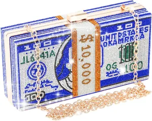 WJCD Money Clutch Purses Rhinestone Crossbody Purse Unique Evening Clutch Handbag Shoulder Bag Money Purses Crossbody Bag