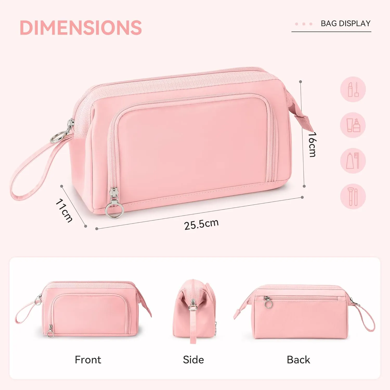WLLWOO WLLWOO Large Portable Waterproof Toiletry Bag Travel Makeup Bag for Women Purse, Nylon Wide-open Cosmetic Bag Make Up Organizer For Toiletries Accessories Brushes