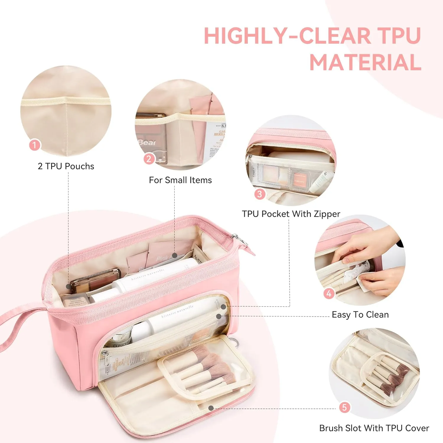 WLLWOO WLLWOO Large Portable Waterproof Toiletry Bag Travel Makeup Bag for Women Purse, Nylon Wide-open Cosmetic Bag Make Up Organizer For Toiletries Accessories Brushes