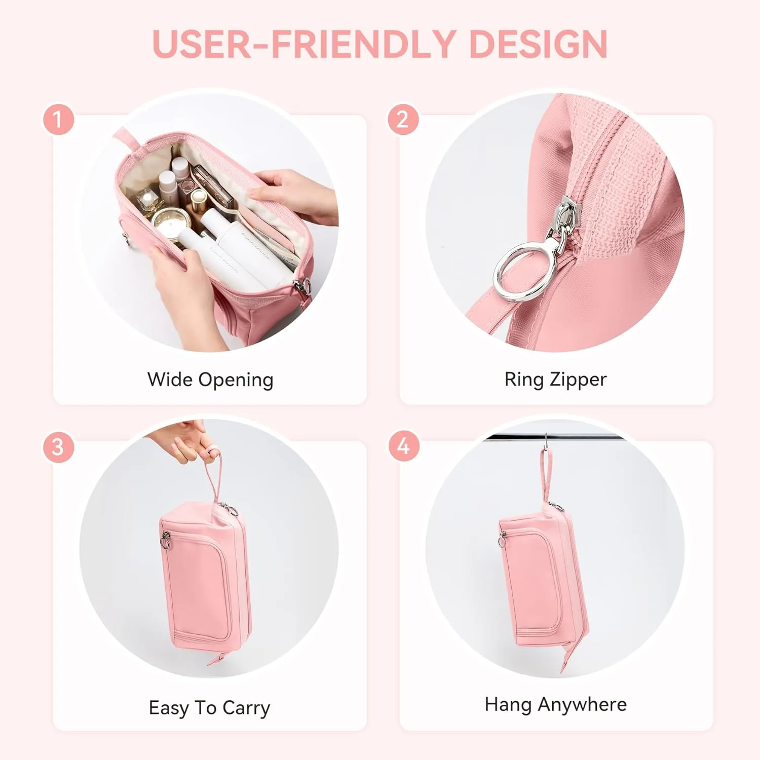 WLLWOO WLLWOO Large Portable Waterproof Toiletry Bag Travel Makeup Bag for Women Purse, Nylon Wide-open Cosmetic Bag Make Up Organizer For Toiletries Accessories Brushes