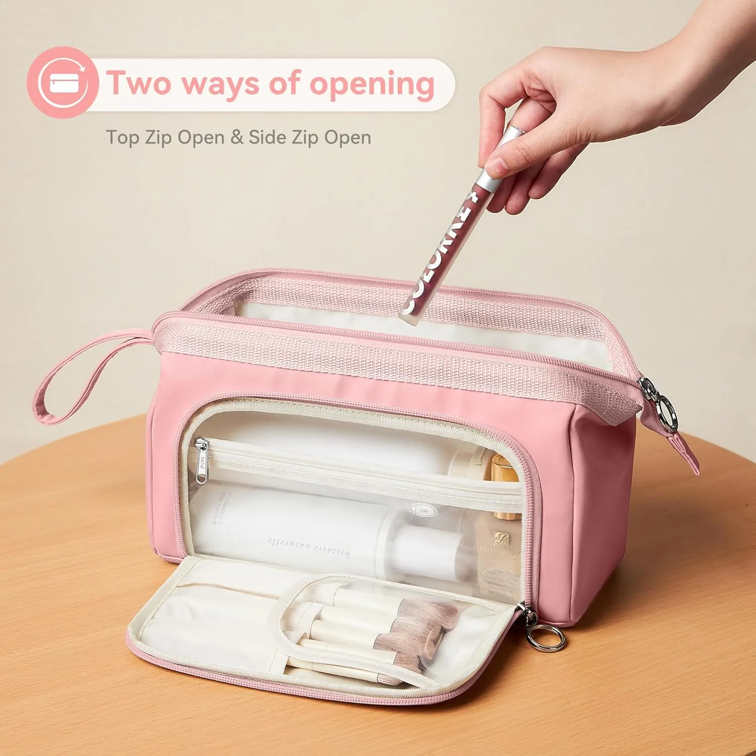 WLLWOO WLLWOO Large Portable Waterproof Toiletry Bag Travel Makeup Bag for Women Purse, Nylon Wide-open Cosmetic Bag Make Up Organizer For Toiletries Accessories Brushes