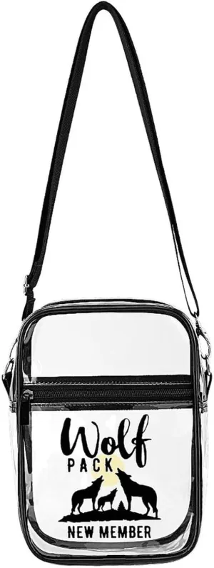 Wolf Pack New Member Clear Purse Stadium Crossbody Bags with Adjustable and Removable Strap Shoulder Handbags