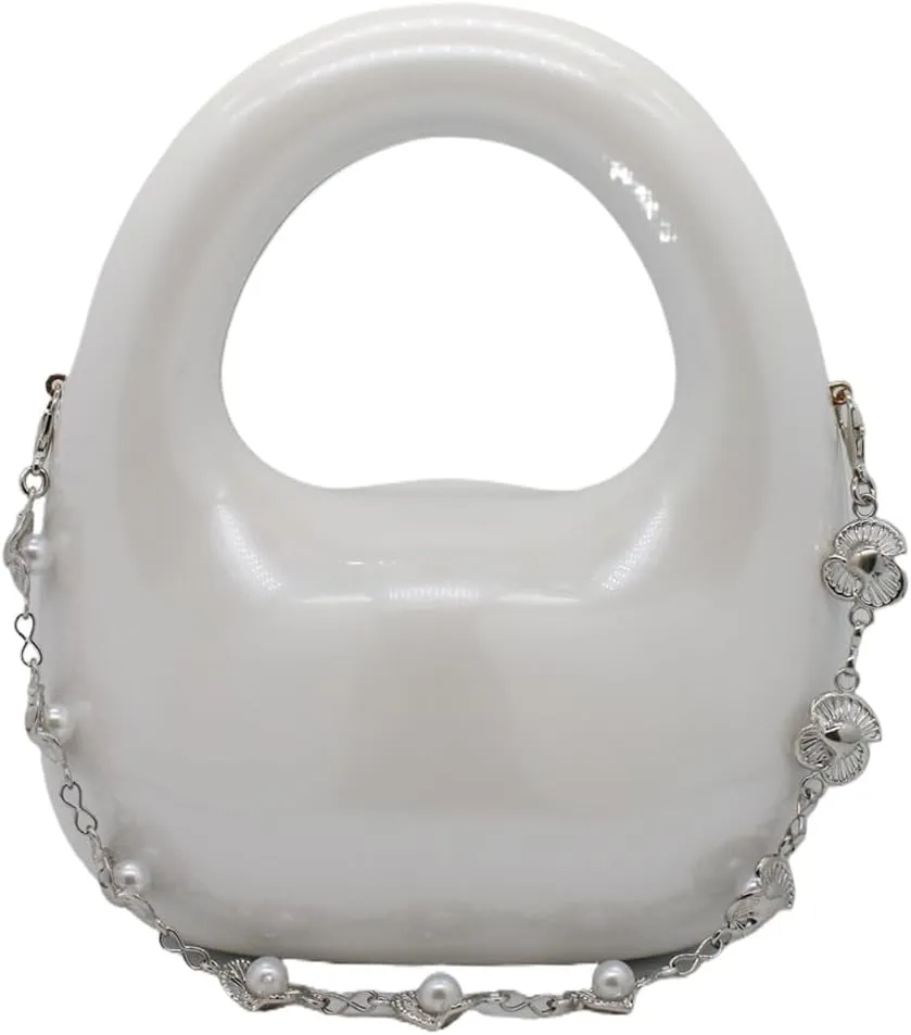 Women Acrylic Egg Clutch Bag Cute Pearl Acrylic Evening Handbags Marble Purses Beaded Shoulder Bags for Party Prom