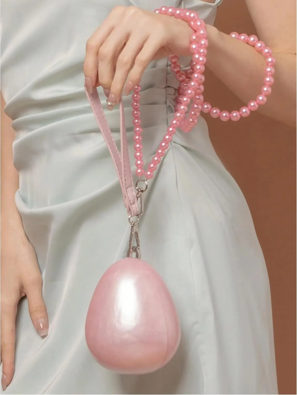 Women Acrylic Egg Clutch Bag Cute Pearl Acrylic Evening Handbags Marble Purses Beaded Shoulder Bags for Party Prom