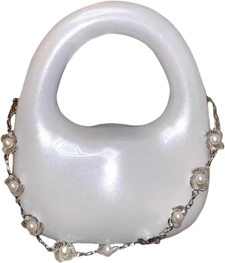Women Acrylic Egg Clutch Bag Cute Pearl Acrylic Evening Handbags Marble Purses Beaded Shoulder Bags for Party Prom