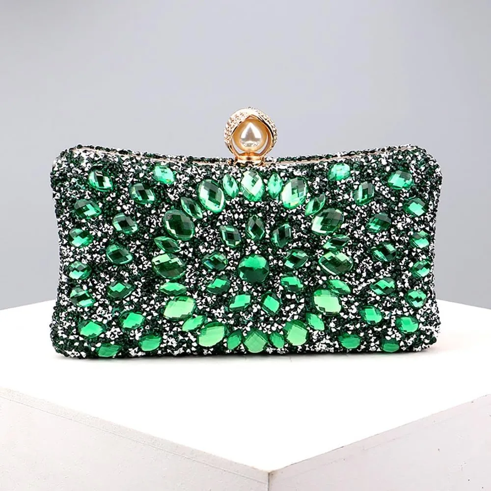 Women Clutches Purses Crystal Rhinestone Evening Handbag Shoulder Bag for Wedding Party with Chain