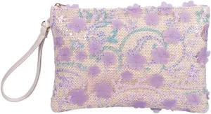 Women Floral Embroidery Beaded Clutch Purses, Woven Wristlet Sequin Summer Purse,Evening Bag for Formal Beach Party Wedding