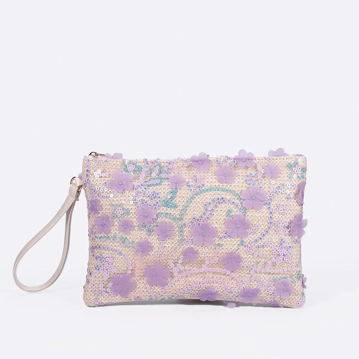 Women Floral Embroidery Beaded Clutch Purses, Woven Wristlet Sequin Summer Purse,Evening Bag for Formal Beach Party Wedding