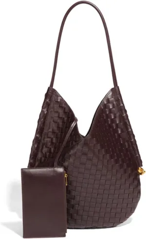 Women Genuine Leather Woven Tote Handbag Woven Bags For Women Leather Purse,With Small Purse,For Your DaughterOr Wife (White)