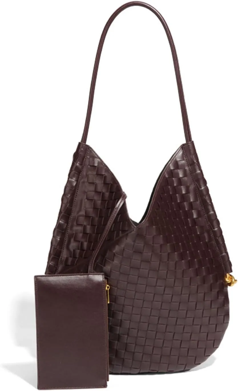 Women Genuine Leather Woven Tote Handbag Woven Bags For Women Leather Purse,With Small Purse,For Your DaughterOr Wife (White)