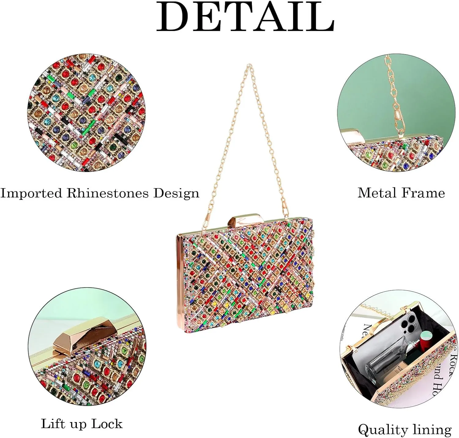 Women Lattice Pattern Metal Evening Clutch Bag,Geometric Evening Clutch Purse Handbag With Chain Strap