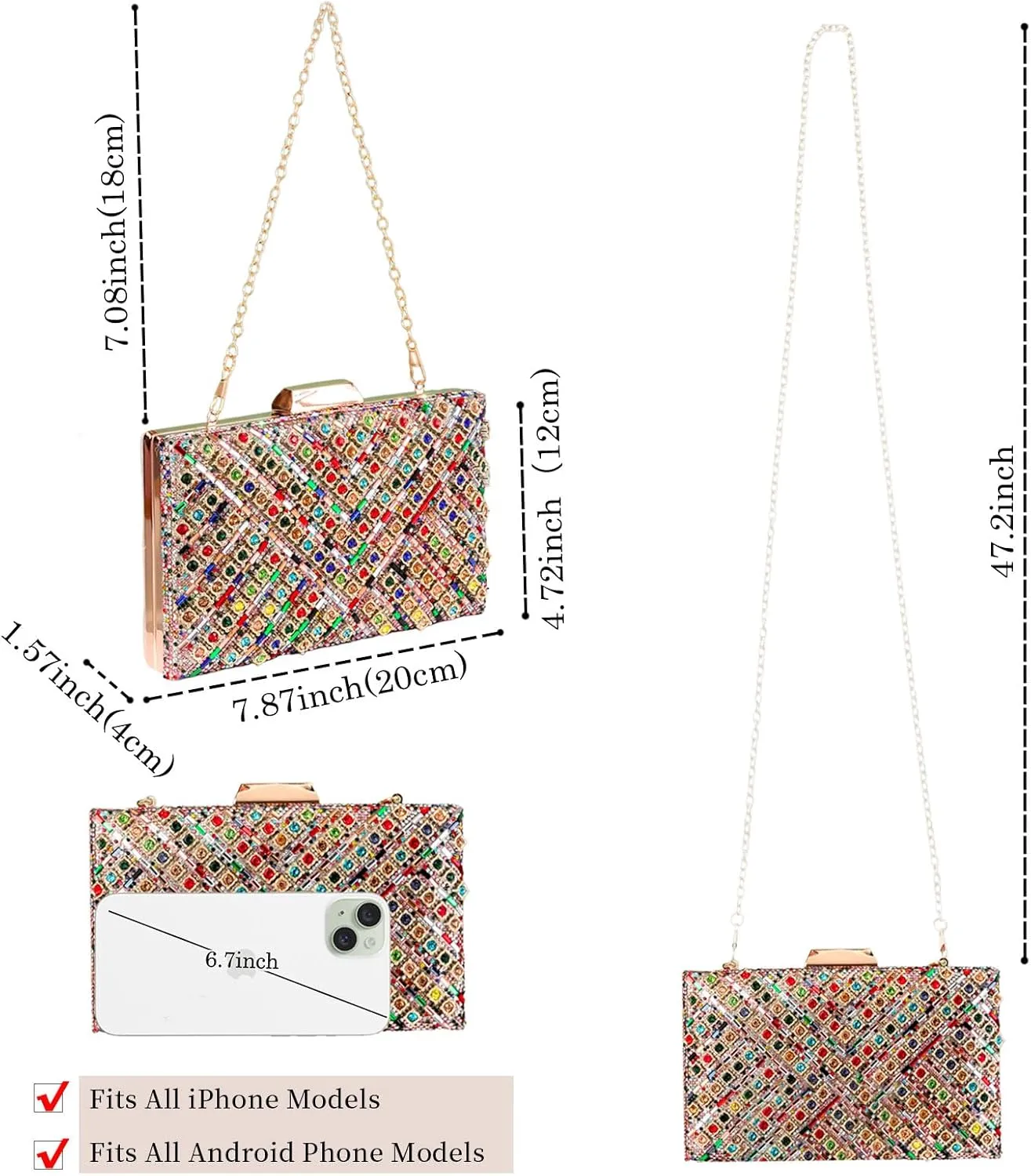 Women Lattice Pattern Metal Evening Clutch Bag,Geometric Evening Clutch Purse Handbag With Chain Strap