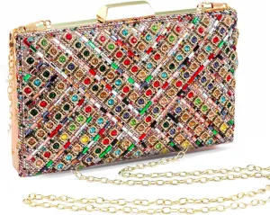 Women Lattice Pattern Metal Evening Clutch Bag,Geometric Evening Clutch Purse Handbag With Chain Strap