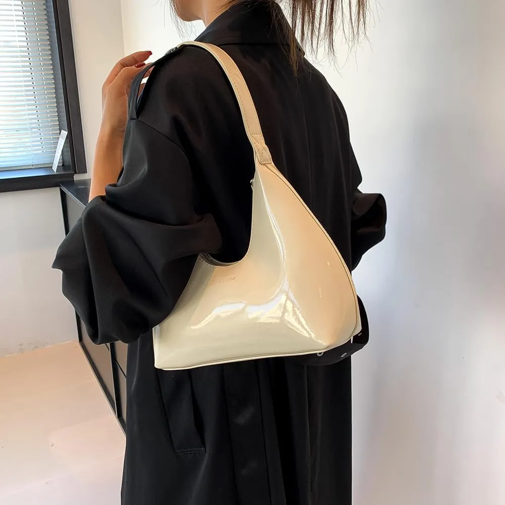 Women Patent Leather Tote Bag Versatile Crescent Bag Casual Fashion Shoulder Bag Satchel Hobo Bag Girl Shopper Pur