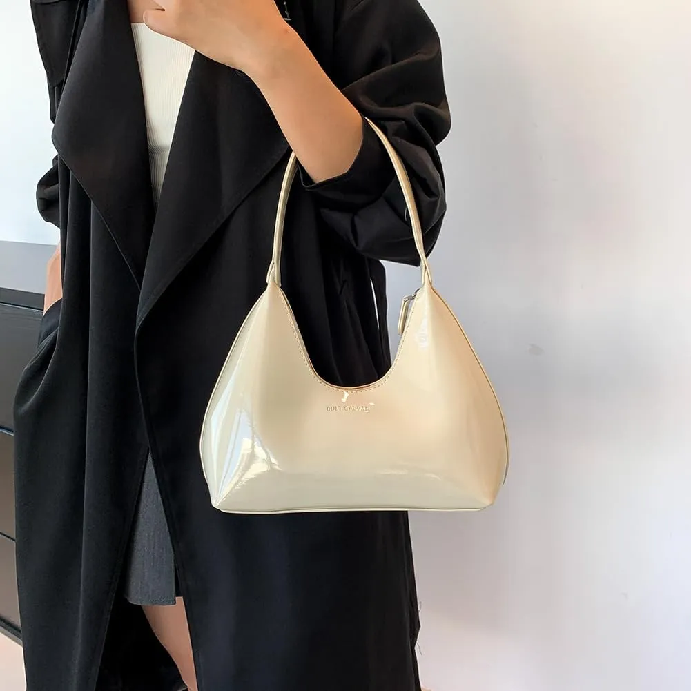 Women Patent Leather Tote Bag Versatile Crescent Bag Casual Fashion Shoulder Bag Satchel Hobo Bag Girl Shopper Pur