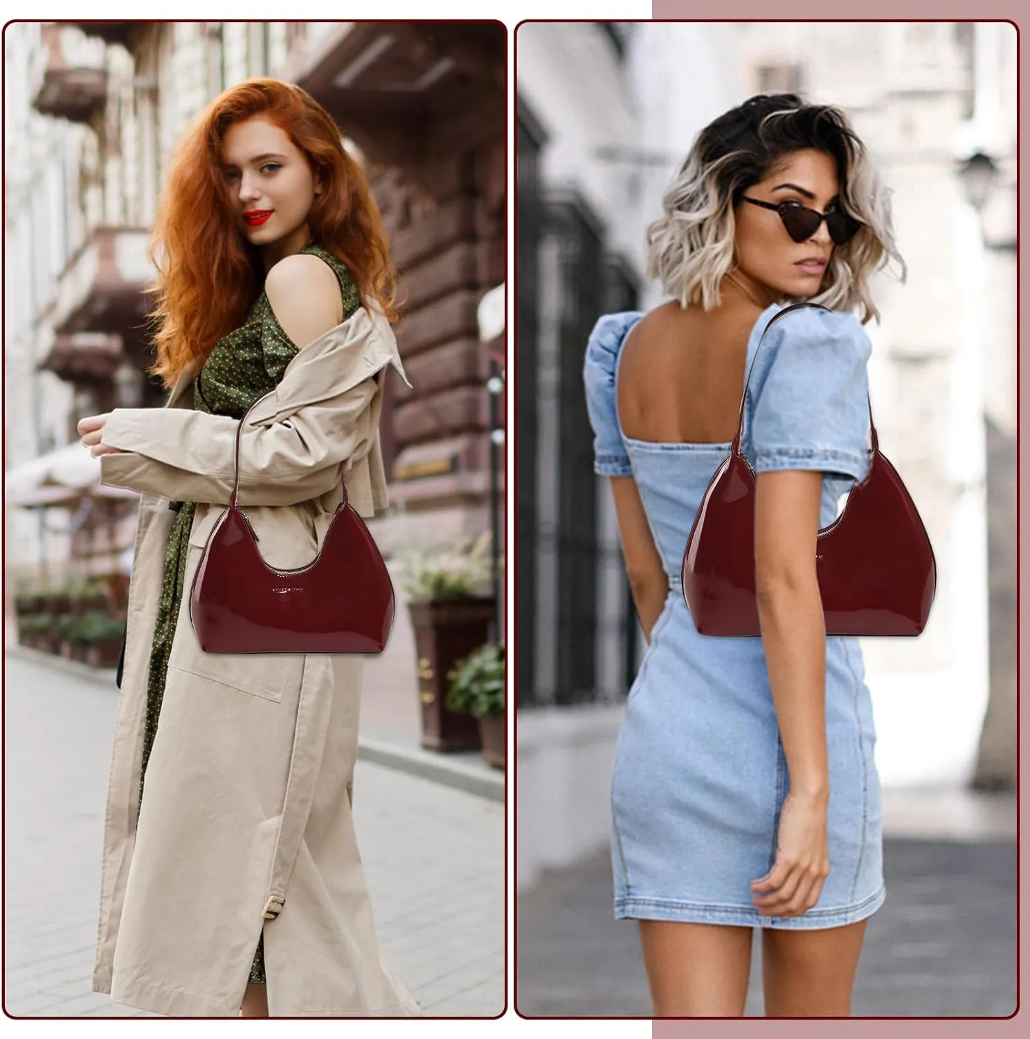 Women Patent Leather Tote Bag Versatile Crescent Bag Casual Fashion Shoulder Bag Satchel Hobo Bag Girl Shopper Pur