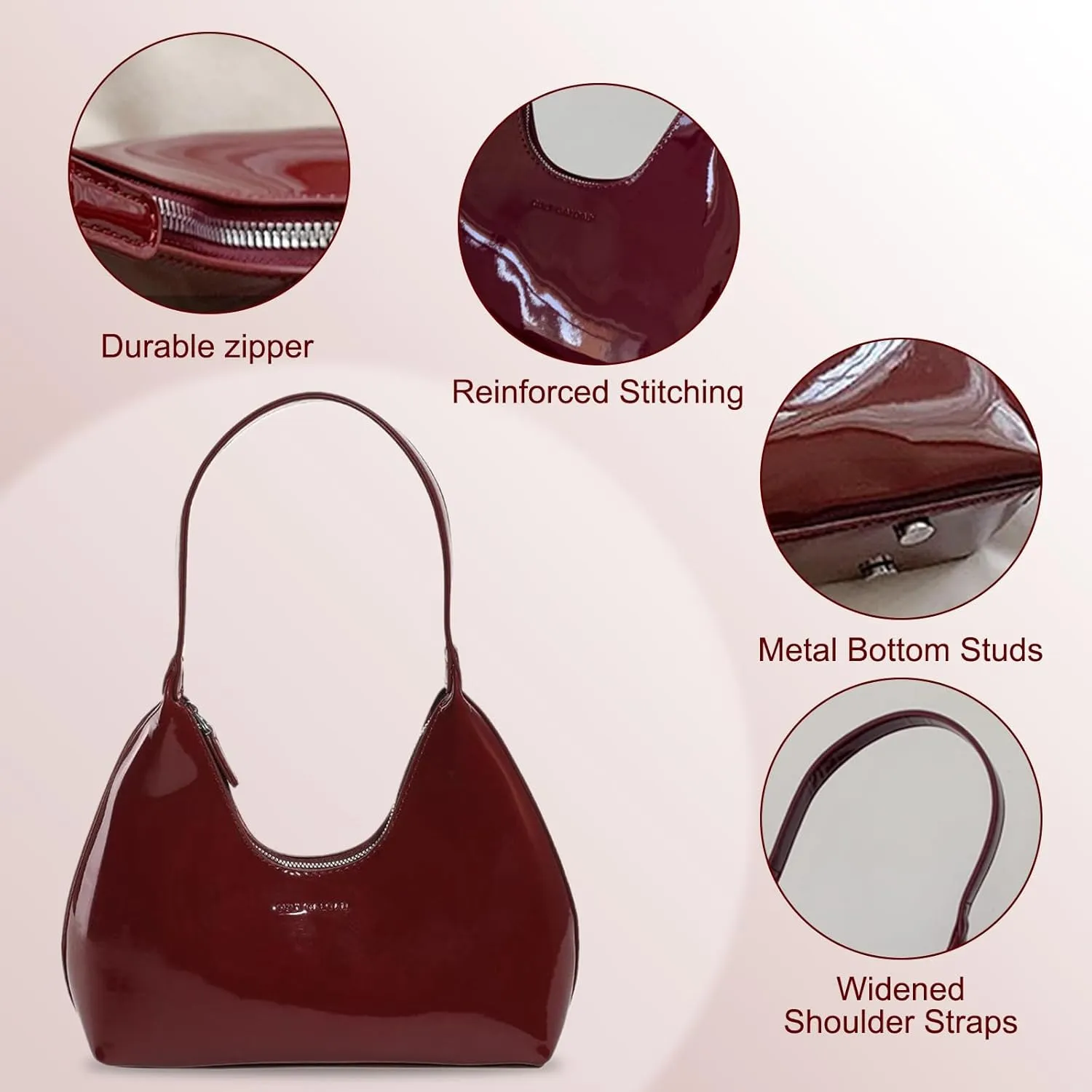Women Patent Leather Tote Bag Versatile Crescent Bag Casual Fashion Shoulder Bag Satchel Hobo Bag Girl Shopper Pur