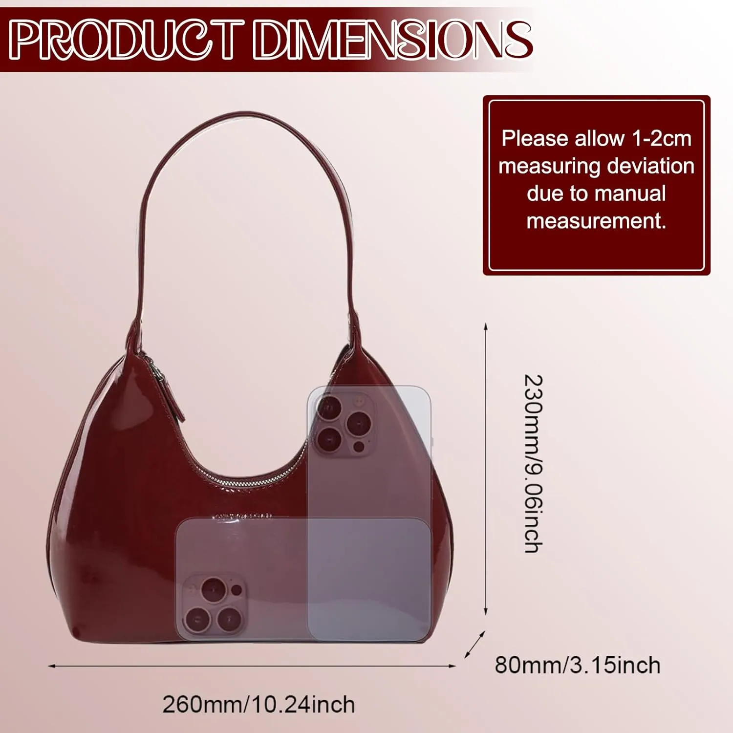 Women Patent Leather Tote Bag Versatile Crescent Bag Casual Fashion Shoulder Bag Satchel Hobo Bag Girl Shopper Pur