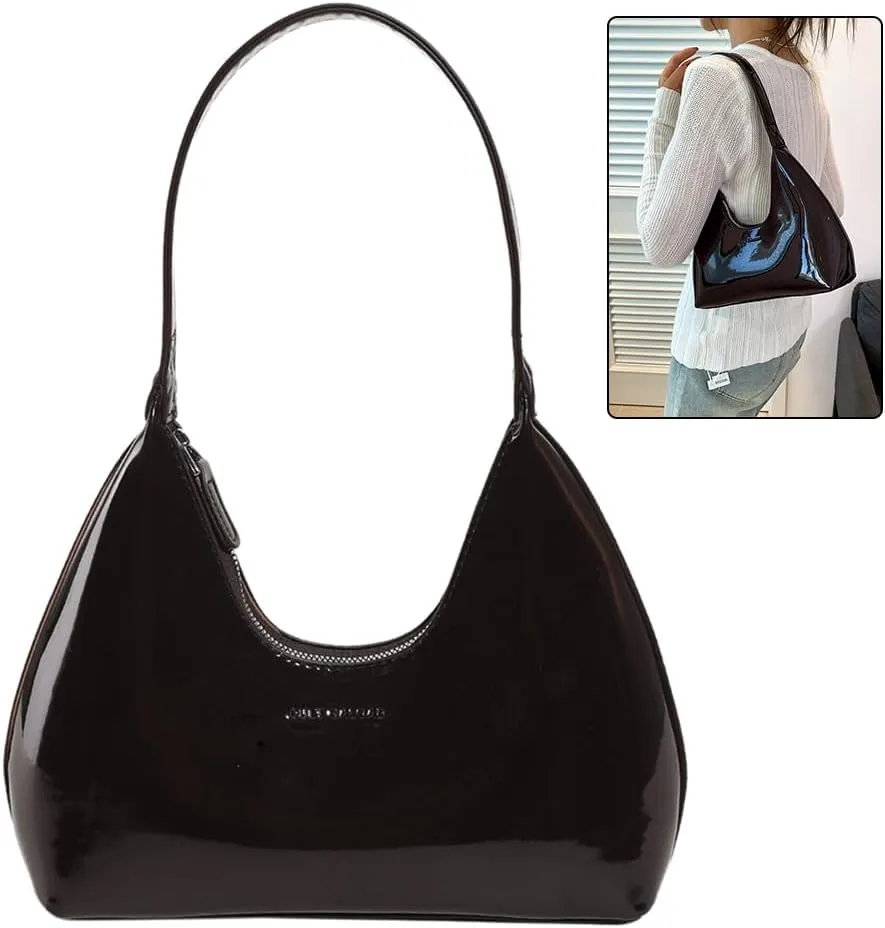 Women Patent Leather Tote Bag Versatile Crescent Bag Casual Fashion Shoulder Bag Satchel Hobo Bag Girl Shopper Pur