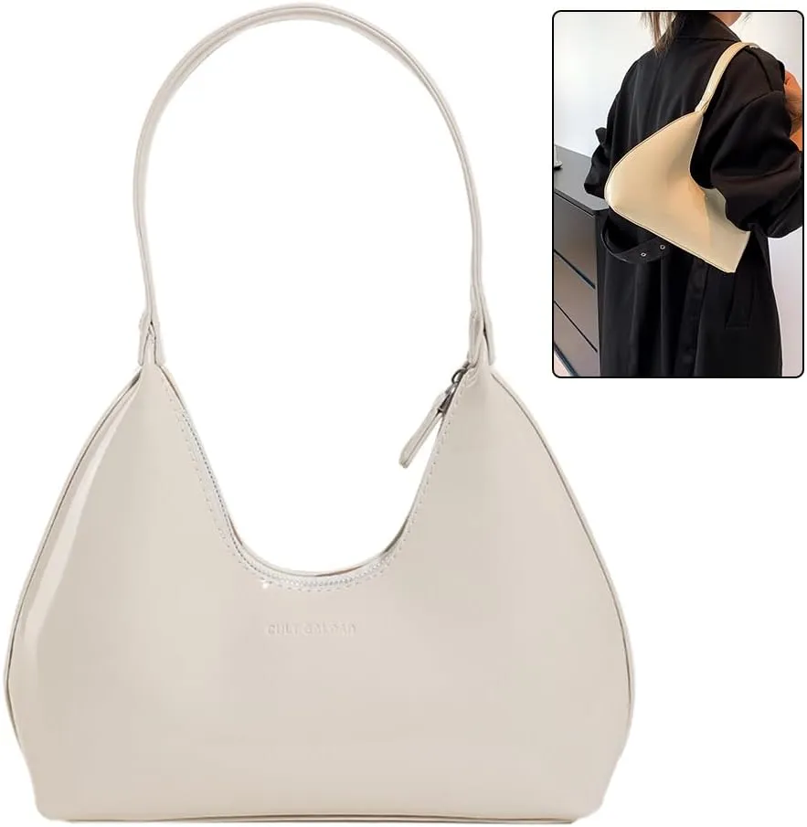 Women Patent Leather Tote Bag Versatile Crescent Bag Casual Fashion Shoulder Bag Satchel Hobo Bag Girl Shopper Pur