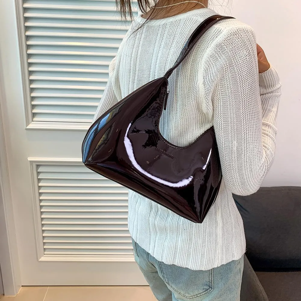 Women Patent Leather Tote Bag Versatile Crescent Bag Casual Fashion Shoulder Bag Satchel Hobo Bag Girl Shopper Pur