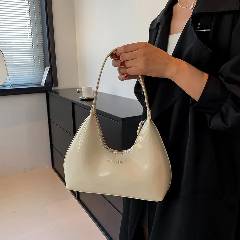 Women Patent Leather Tote Bag Versatile Crescent Bag Casual Fashion Shoulder Bag Satchel Hobo Bag Girl Shopper Pur