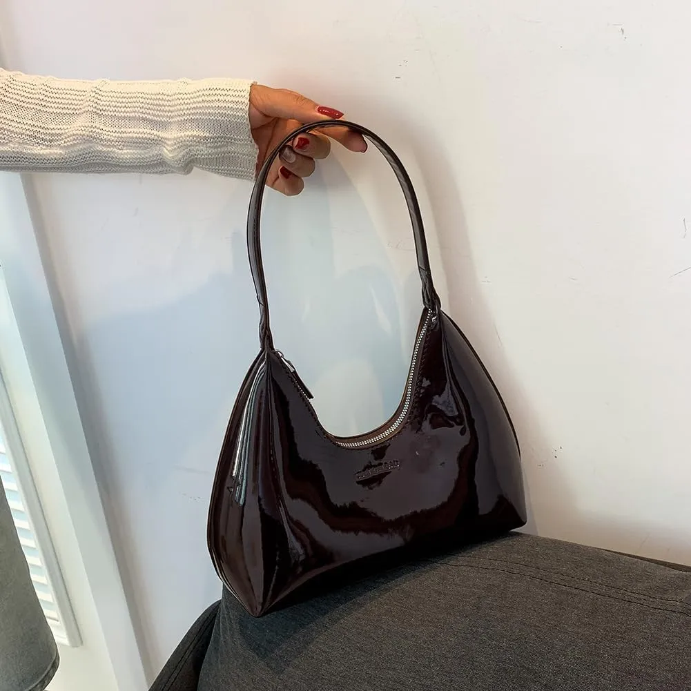 Women Patent Leather Tote Bag Versatile Crescent Bag Casual Fashion Shoulder Bag Satchel Hobo Bag Girl Shopper Pur