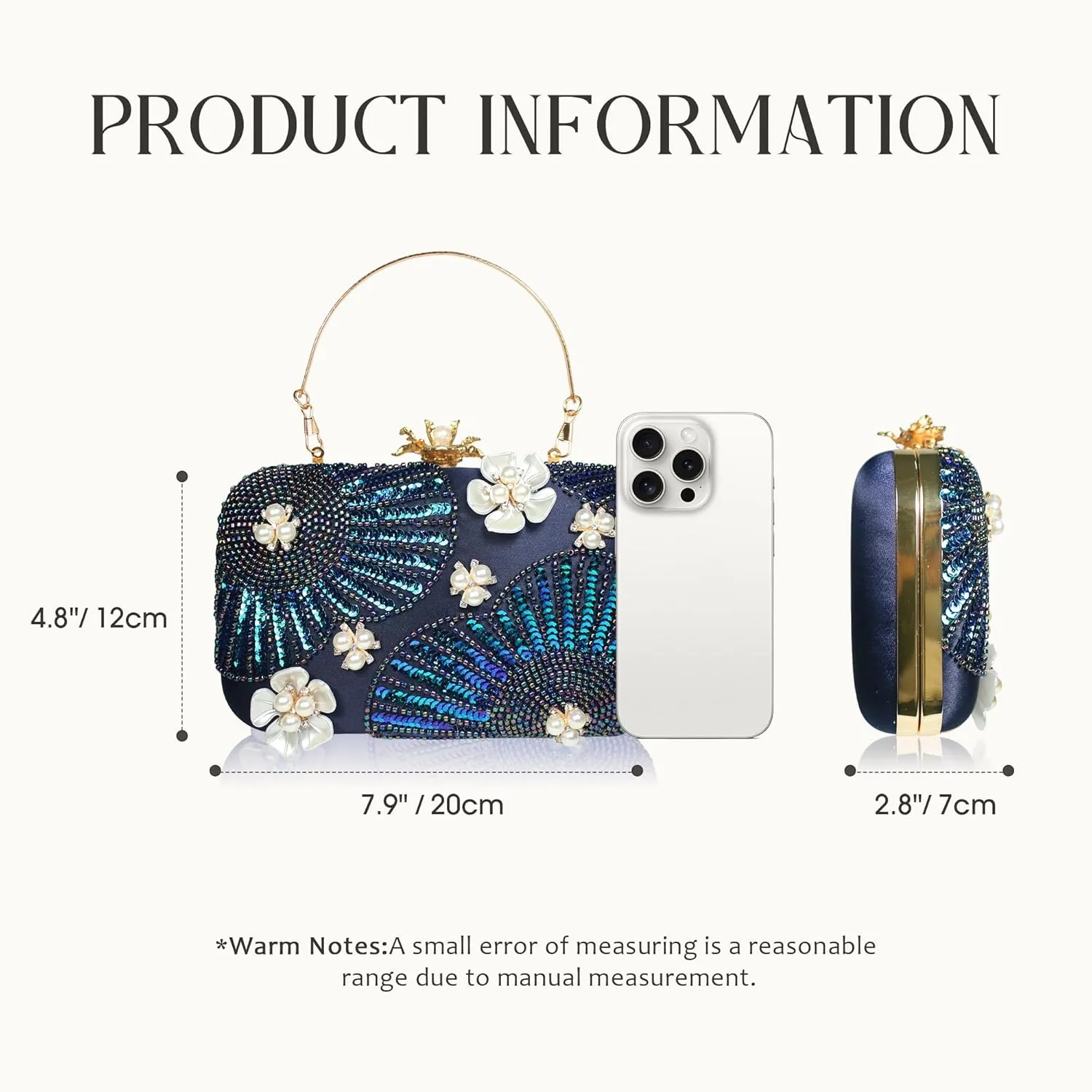 Women Pearls Beaded Clutch Flower Sequins Evening Handbag Chain Strap Shoulder Bag