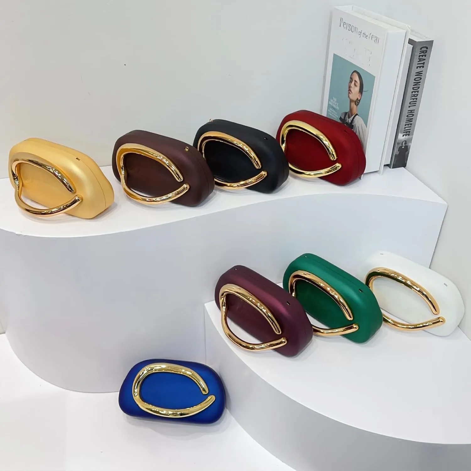Women PU Leather Evening Handbags,Gold Metal Handle Clutch Bag With Chainin,Box Clutch Purses for Various Events