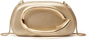 Women PU Leather Evening Handbags,Gold Metal Handle Clutch Bag With Chainin,Box Clutch Purses for Various Events