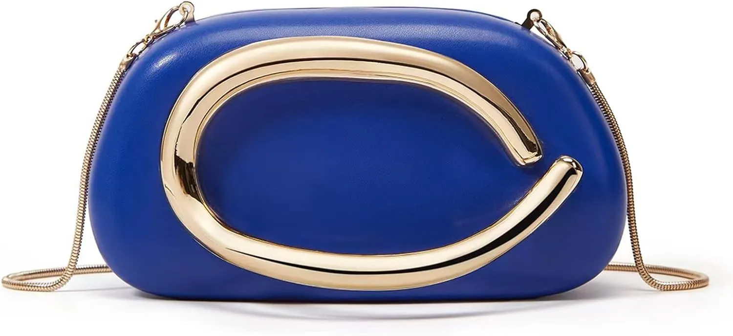 Women PU Leather Evening Handbags,Gold Metal Handle Clutch Bag With Chainin,Box Clutch Purses for Various Events