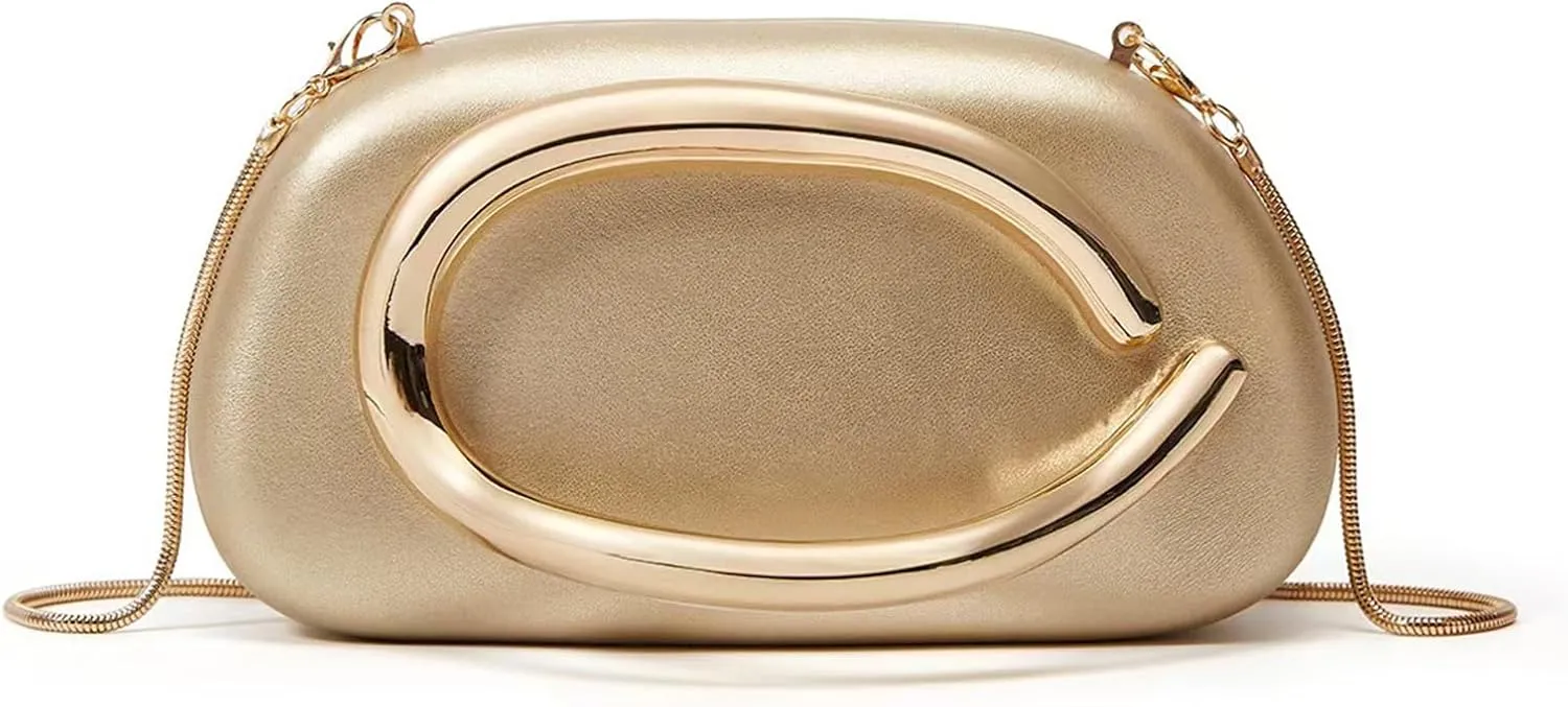 Women PU Leather Evening Handbags,Gold Metal Handle Clutch Bag With Chainin,Box Clutch Purses for Various Events