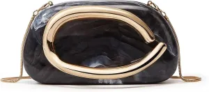 Women PU Leather Evening Handbags,Gold Metal Handle Clutch Bag With Chainin,Box Clutch Purses for Various Events