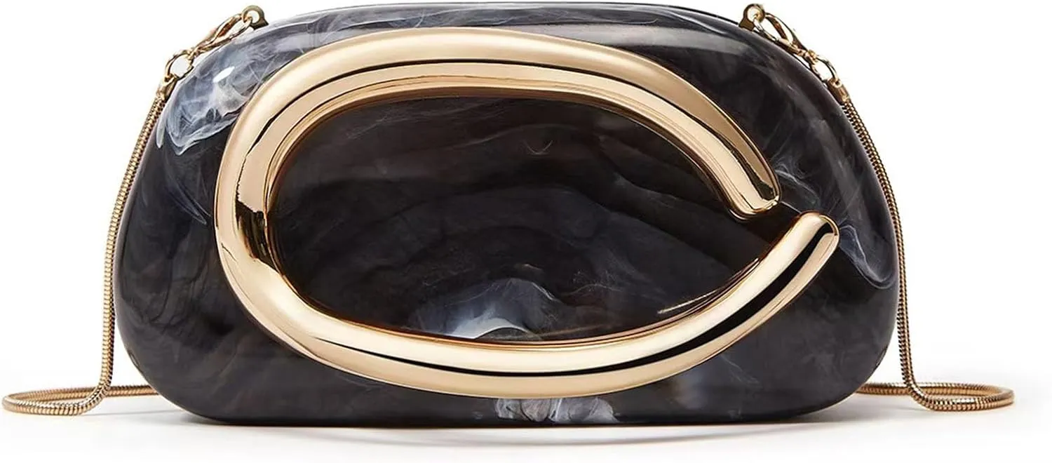 Women PU Leather Evening Handbags,Gold Metal Handle Clutch Bag With Chainin,Box Clutch Purses for Various Events