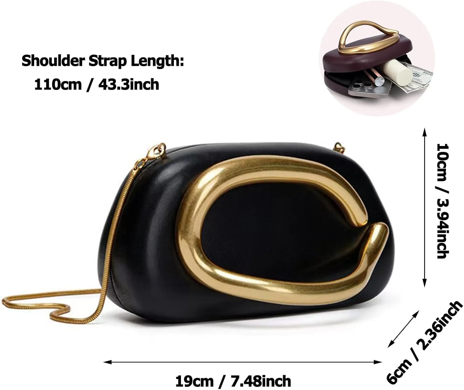Women PU Leather Evening Handbags,Gold Metal Handle Clutch Bag With Chainin,Box Clutch Purses for Various Events