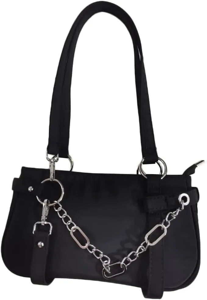 Women Punk Purse Shoulder Bag Gothic Chain Underarm Bags Small Nylon Handbag Tote