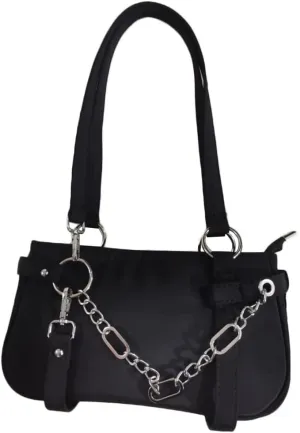 Women Punk Purse Shoulder Bag Gothic Chain Underarm Bags Small Nylon Handbag Tote