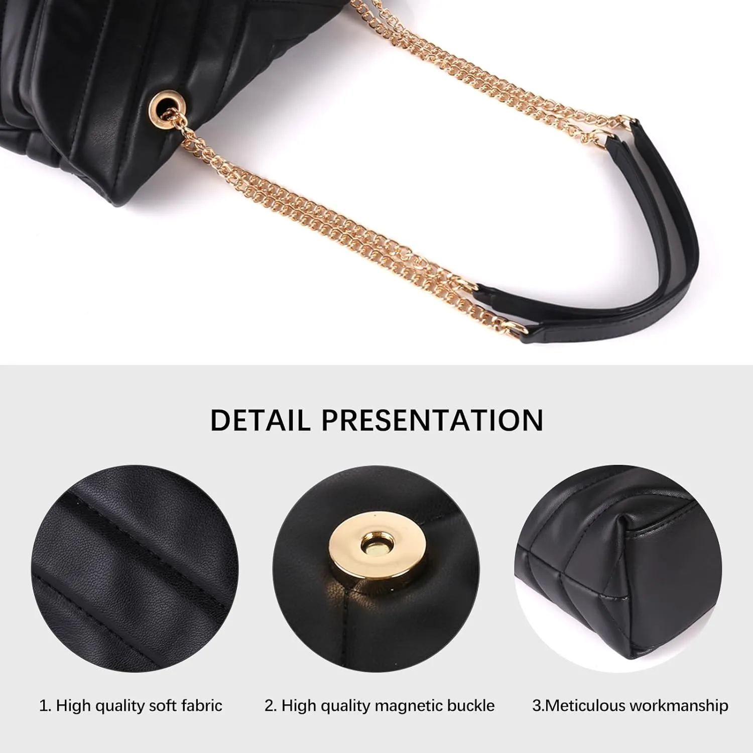 Women Shoulder Bag, Fashionable Quilted Vegan leather Crossbody Purses with Adjustable Chain Designer Purses